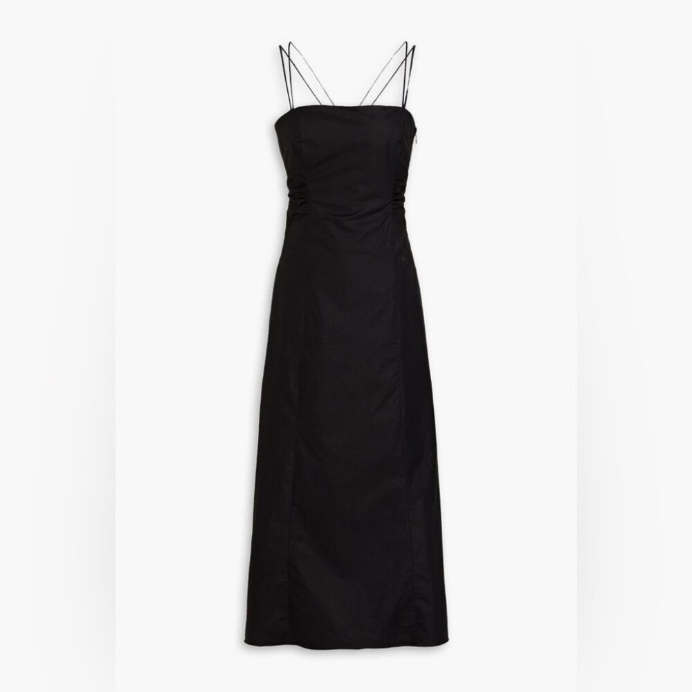 FRAME Black Cutout Back Cotton Poplin Midi Dress with Pockets NWT